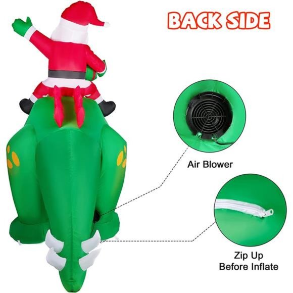 8 FT Christmas Inflatables Outdoor Decorations, Santa Claus Ride Dinosaur - Picture 6 of 8